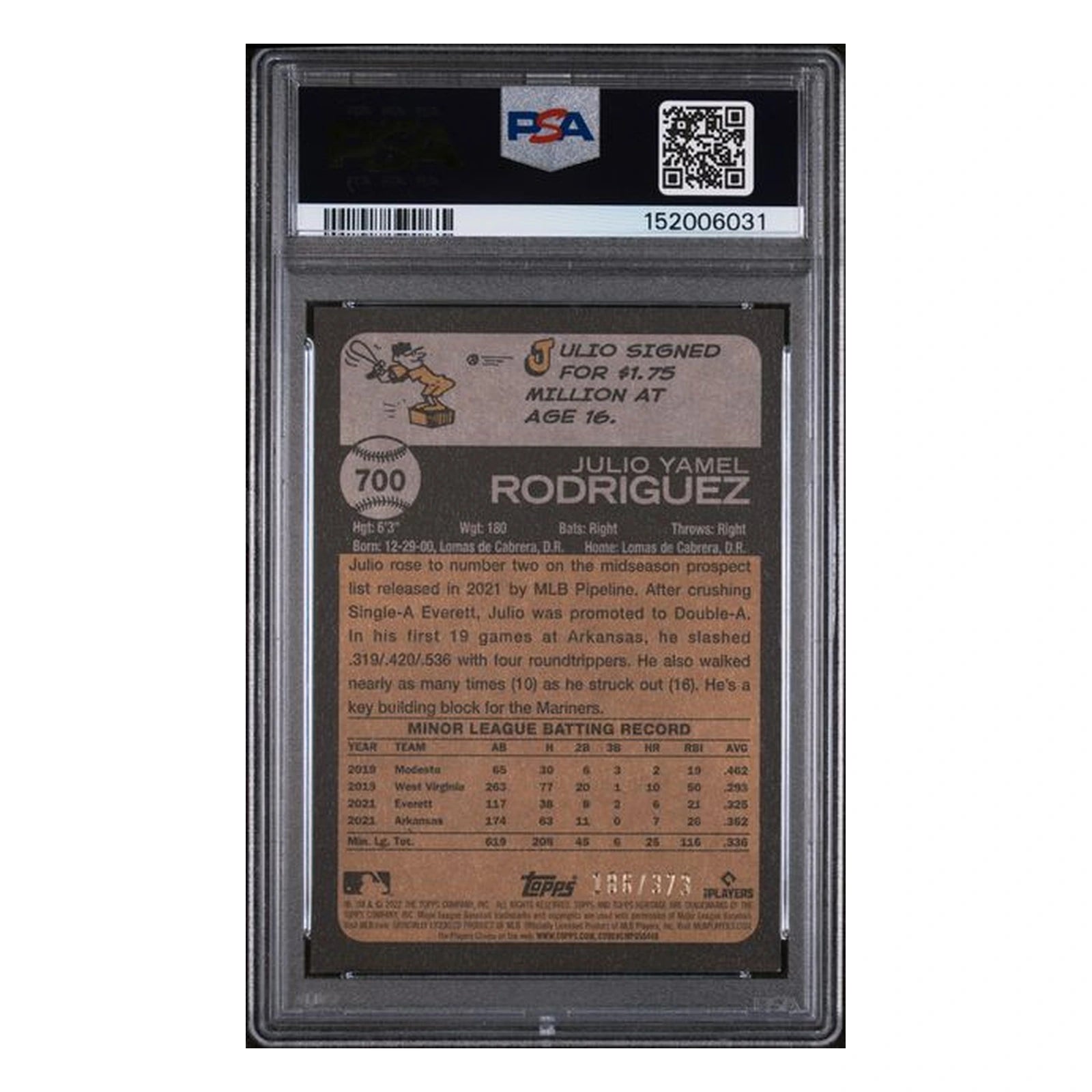 2022 Topps Heritage Julio Rodriguez Chrome Silver PSA 9