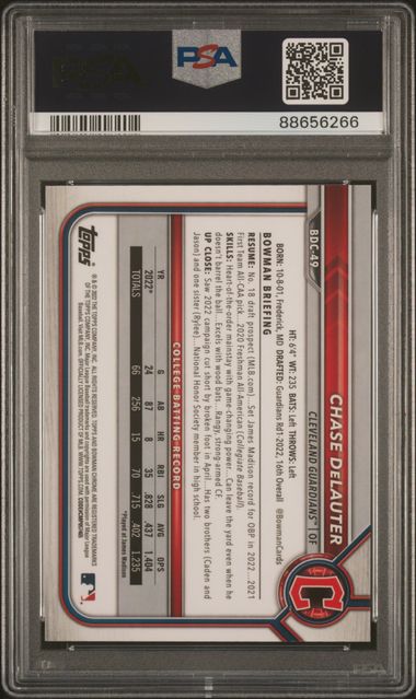 2022 BOWMAN DRAFT CHASE DELAUTER CHROME SAPPHIRE ORANGE /25 PSA 10