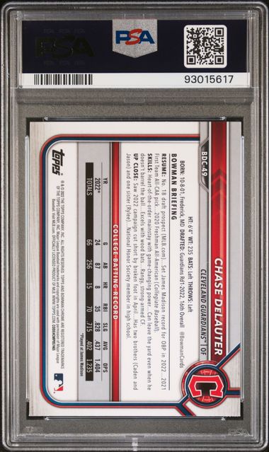 2022 BOWMAN DRAFT CHASE DELAUTER CHROME SAPPHIRE PSA 10