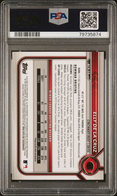 2022 BOWMAN MEGA BOX ELLY DE LA CRUZ CHROME #50 PSA 10