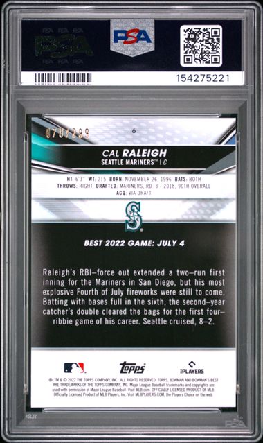 2022 Bowman's Best Cal Raleigh RC Mini Diamond PSA 10