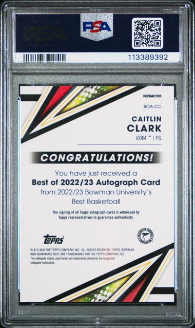 2022 Bowman University Caitlin Clark Best of 2022 Autograph Refractor PSA 9