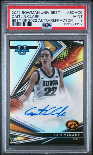 2022 Bowman University Caitlin Clark Best of 2022 Autograph Refractor PSA 9