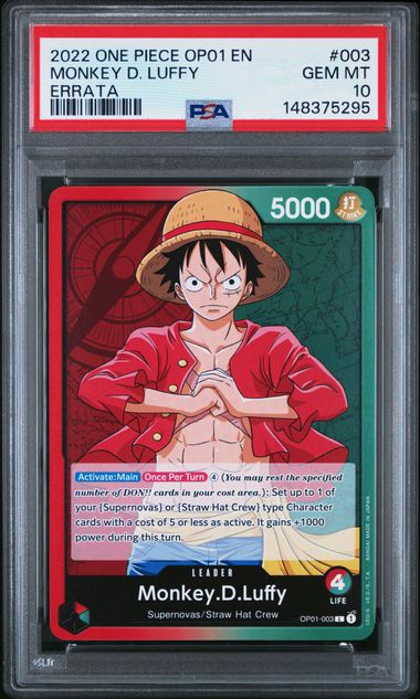2022 ONE PIECE OP01 #003 MONKEY D. LUFFY ERRATA PSA 10