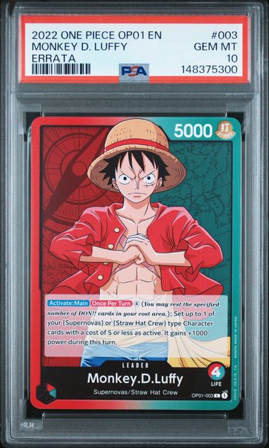 2022 ONE PIECE OP01 MONKEY D. LUFFY ERRATA #003 PSA 10