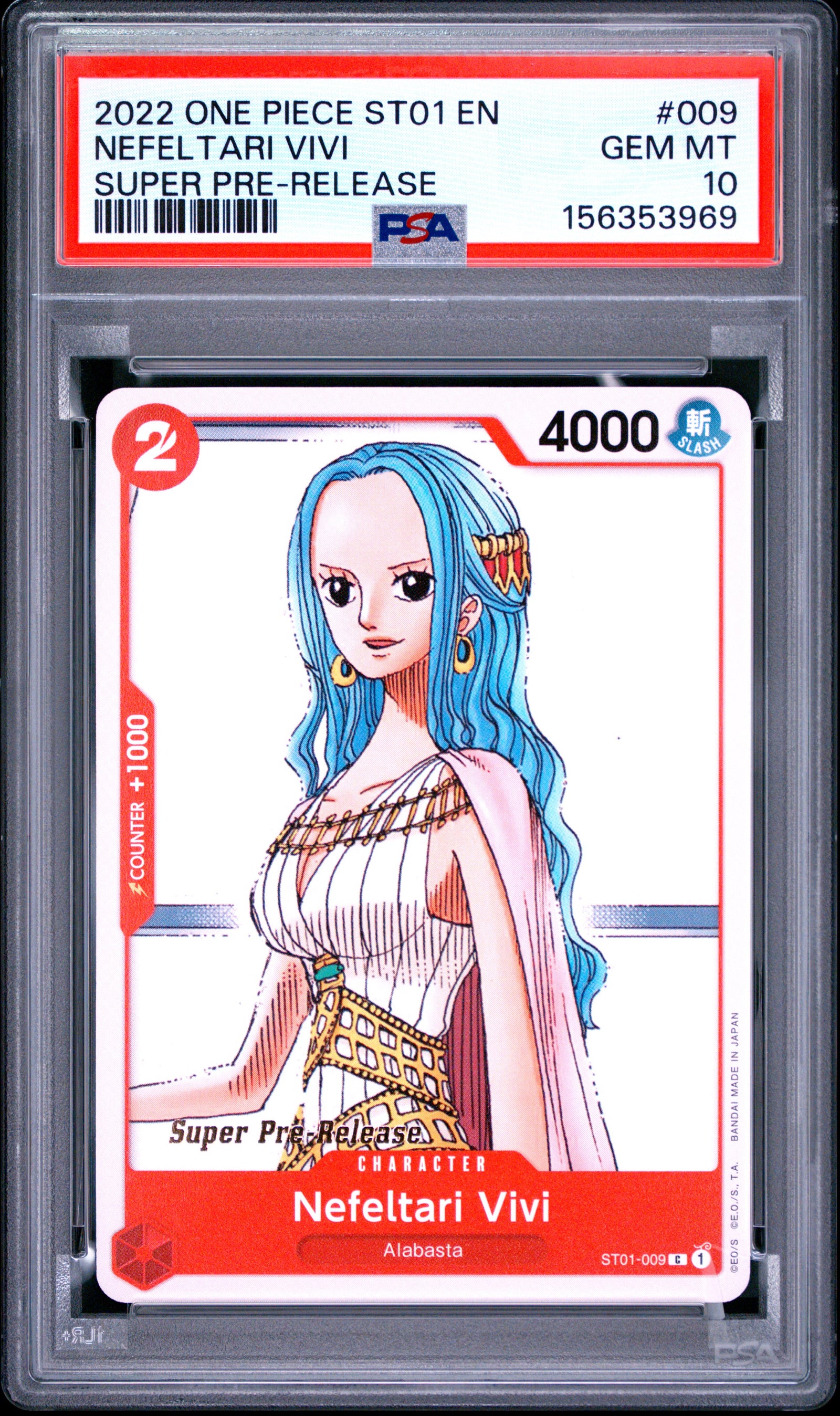 2022 ONE PIECE NEFELTARI VIVI ST01-STRAW HAT CREW #009 SUPER PRE-RELEASE PSA 10