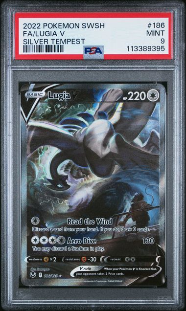 2022 Pokemon SWSH Lugia V Full Art #186 Silver Tempest PSA 9