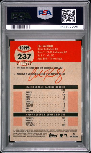 2022 Topps Chrome Platinum Cal Raleigh Aqua Lava PSA 10