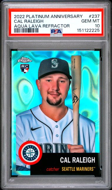 2022 Topps Chrome Platinum Cal Raleigh Aqua Lava PSA 10