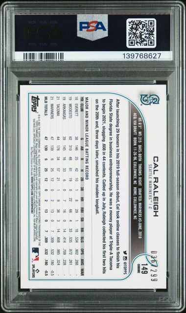 2022 Topps Chrome Cal Raleigh RC Purple Speckle #149 PSA 10