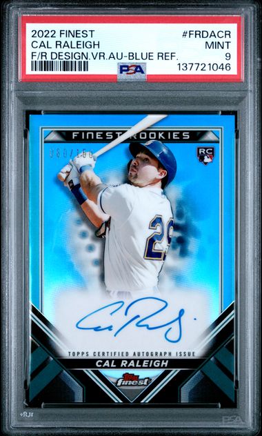 2022 Topps Finest Cal Raleigh Rookie Design Variations Auto /150 Blue PSA 9