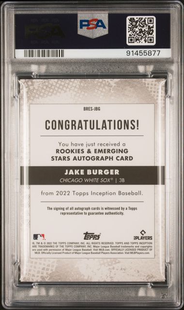 2022 Topps Inception Jake Burger Rookie Auto Magenta /99 PSA 10