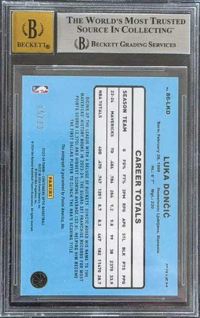 2023-24 Contenders Optic Luka Doncic Auto Cracked Ice /23 (BGS 9 | Auto 10)