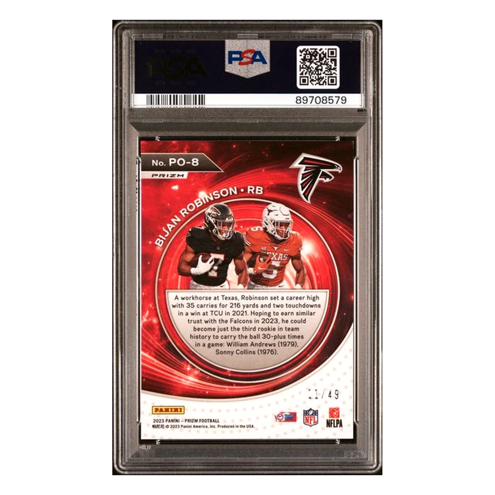 2023 Prizm Bijan Robinson RC Portals Purple Power /49 PSA 10 [POP 13]