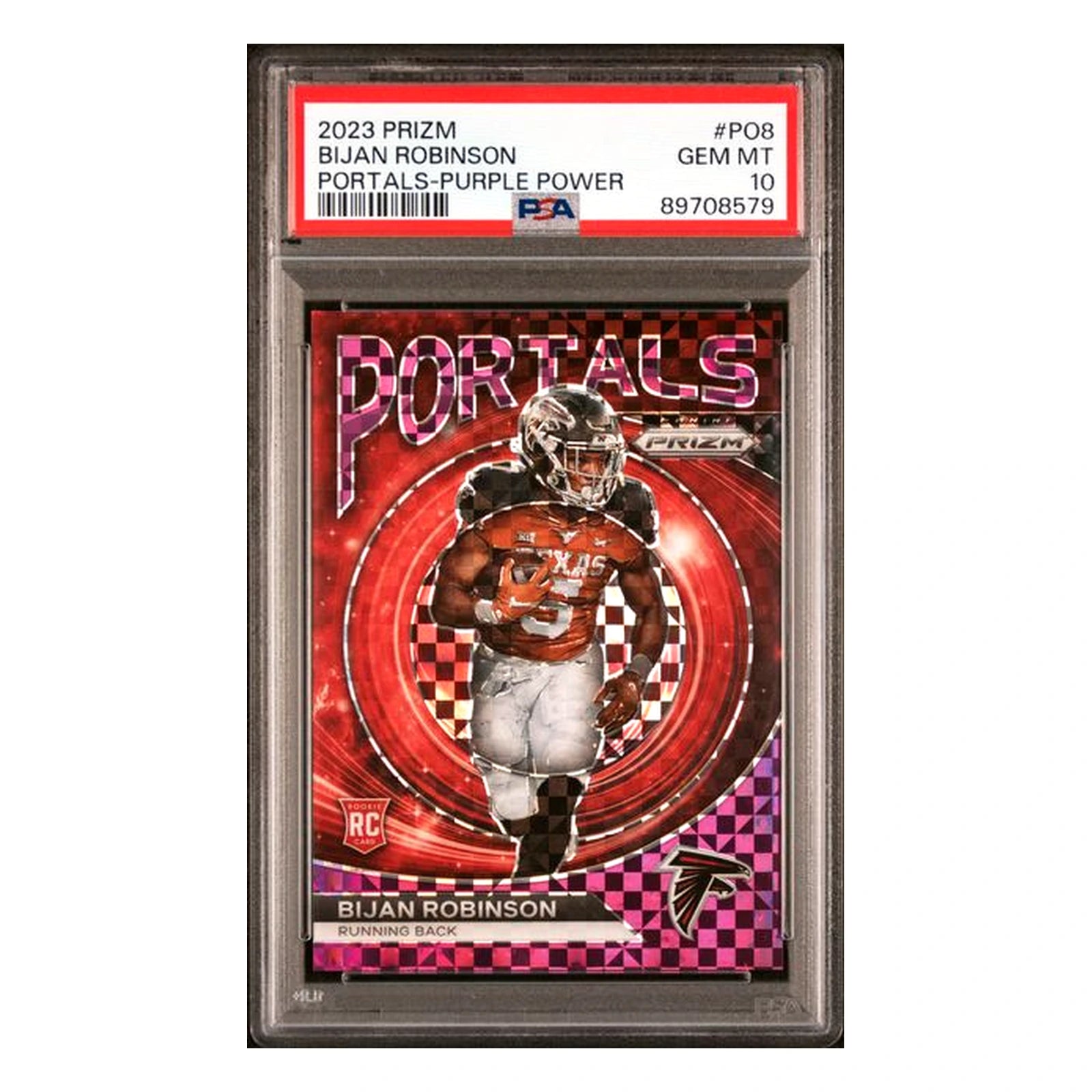 2023 Prizm Bijan Robinson RC Portals Purple Power /49 PSA 10 [POP 13]