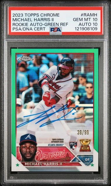 2023 Topps Chrome Michael Harris Rookie Auto Green Refractor PSA 10, Auto 10 (POP 5)