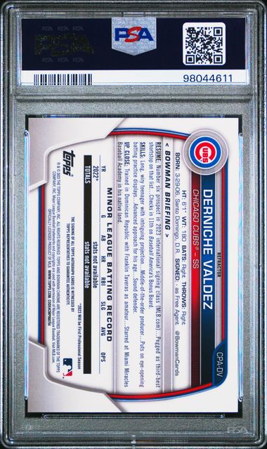 2023 Bowman Chrome Prospect Derniche Valdez Autographs PSA 10