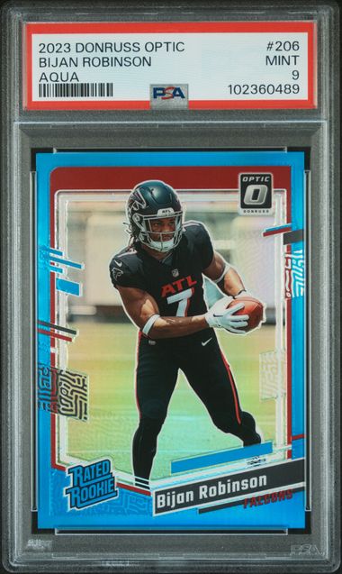 2023 Panini Donruss Optic #206 Bijan Robinson Aqua /299 PSA 9