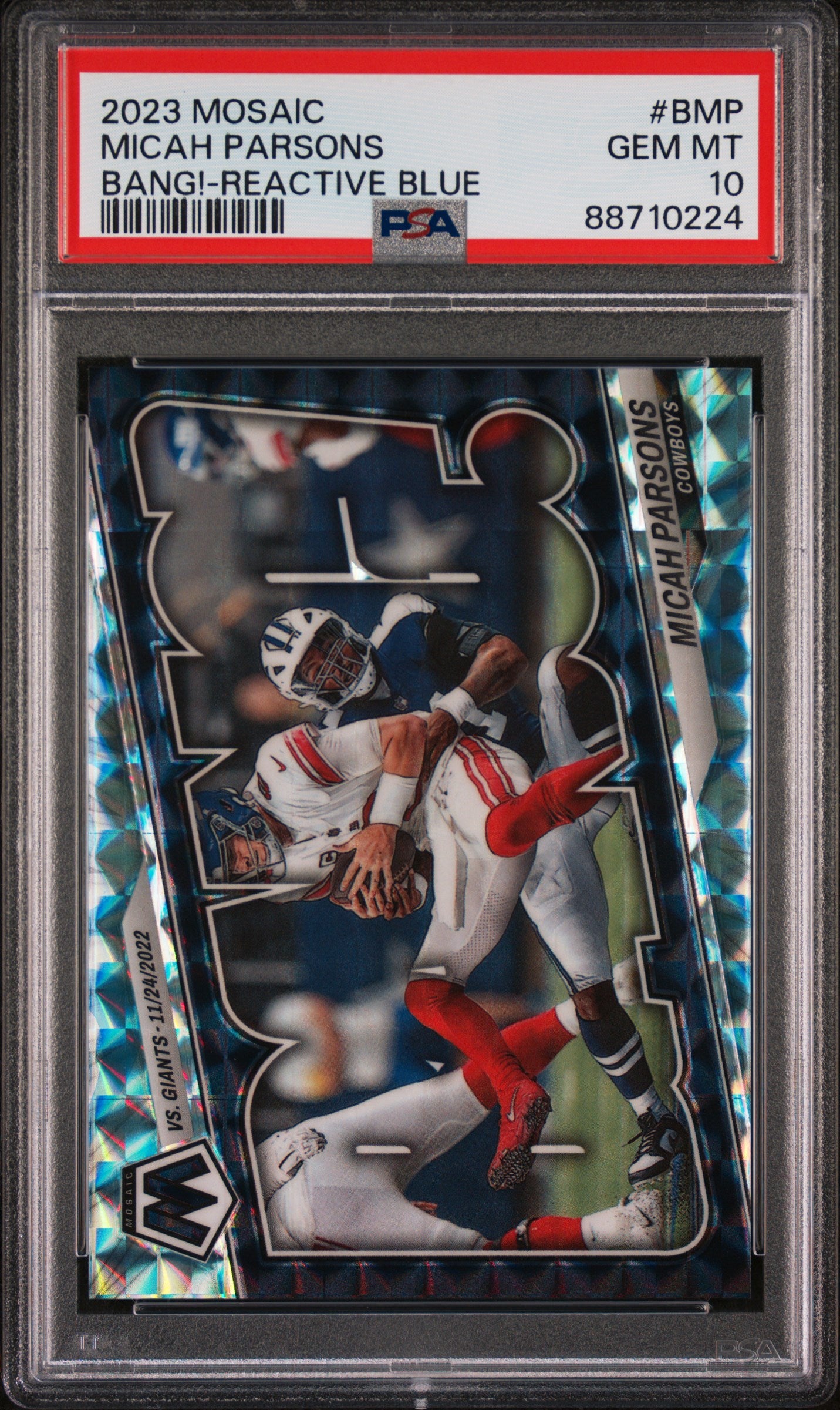 2023 Panini Mosaic Bang! Micah Parsons Reactive Blue PSA 10