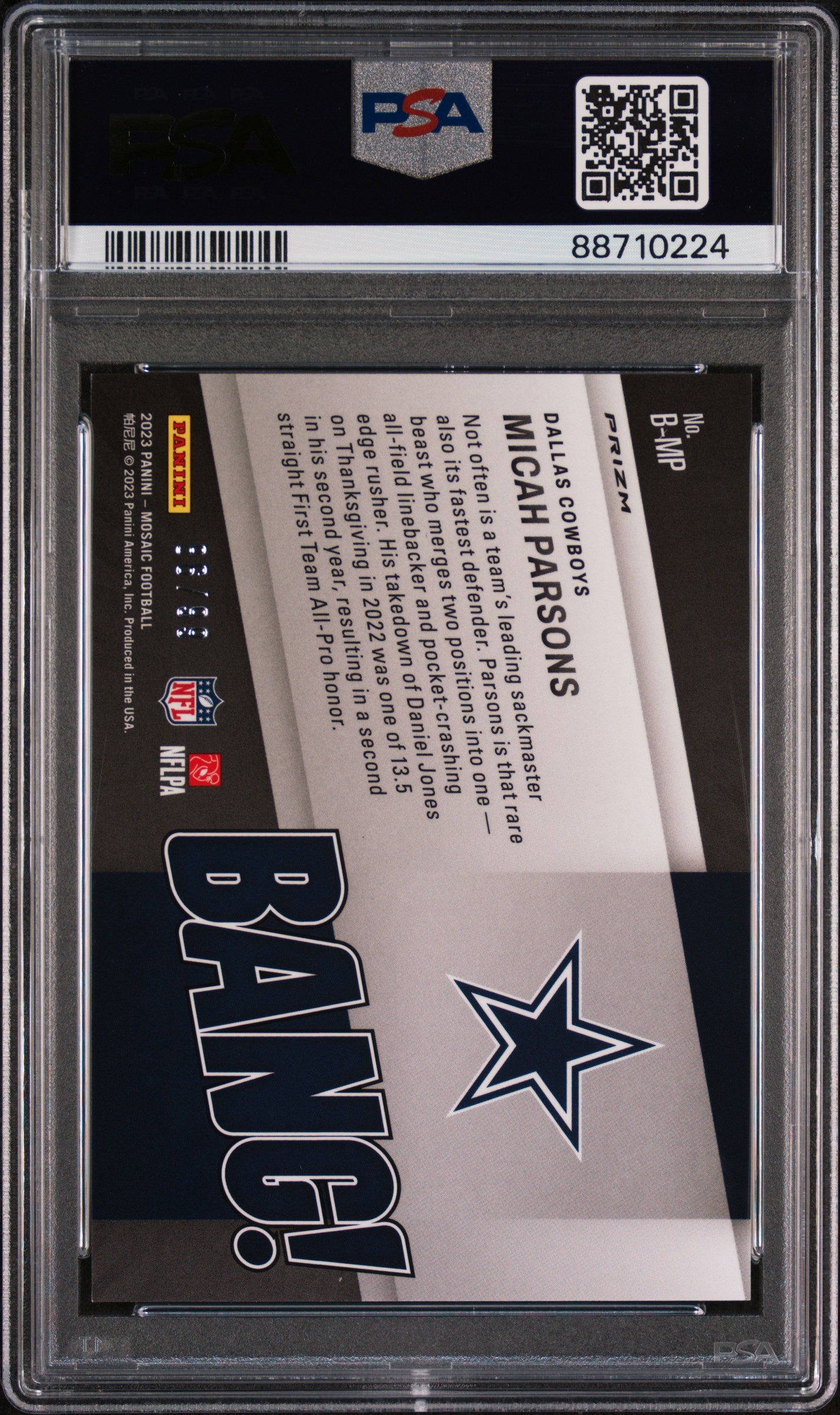 2023 Panini Mosaic Bang! Micah Parsons Reactive Blue PSA 10