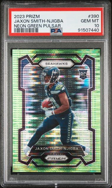 2023 Panini Prizm Jaxon Smith-Njigba Neon Green Pulsar PSA 10