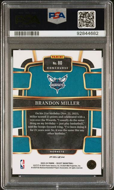 2023 Panini Select Brandon Miller RC Tectonic PSA 10