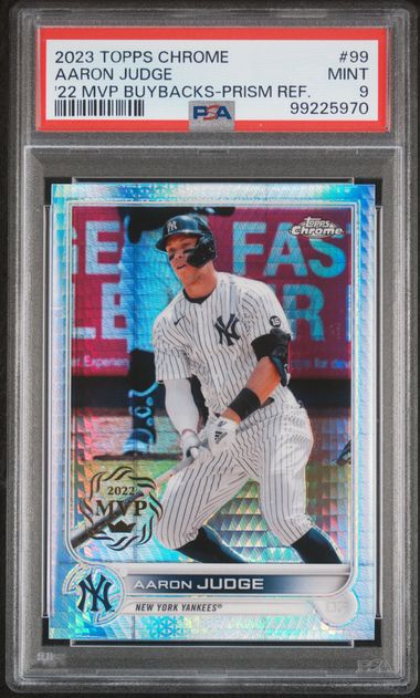 2023 Topps Chrome Aaron Judge '22 MVP Buybacks /150 Prism Ref. PSA 9