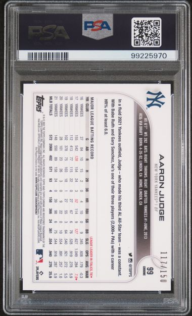 2023 Topps Chrome Aaron Judge '22 MVP Buybacks /150 Prism Ref. PSA 9