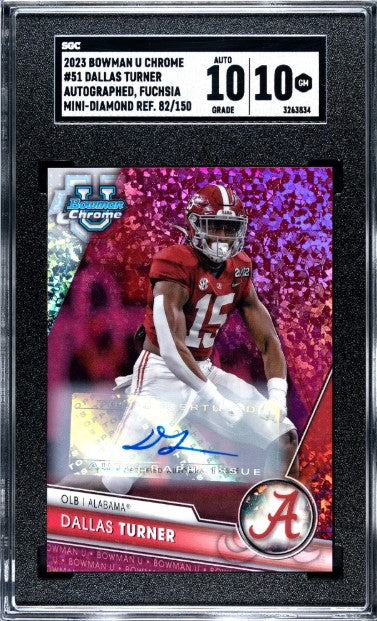 2023 Bowman University Chrome Dallas Turner /150 Fuschia Refractor SGC 10, Auto 10