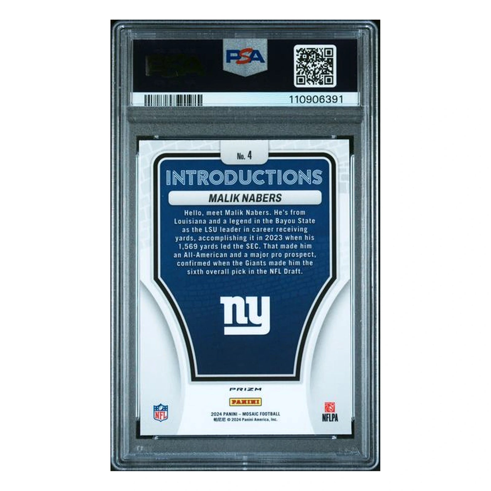 2024 Panini Mosaic Malik Nabers RC Intro Silver No Huddle PSA 10