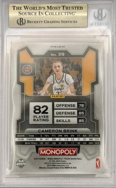 2024 Panini Prizm WNBA Monopoly Cameron Brink RC Classic Icons Red Prizm BGS 9.5