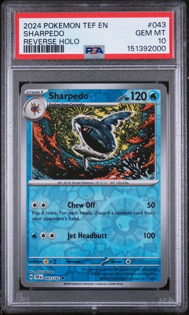2024 Pokemon Temporal Forces Sharpedo Reverse Holo #043 PSA 10