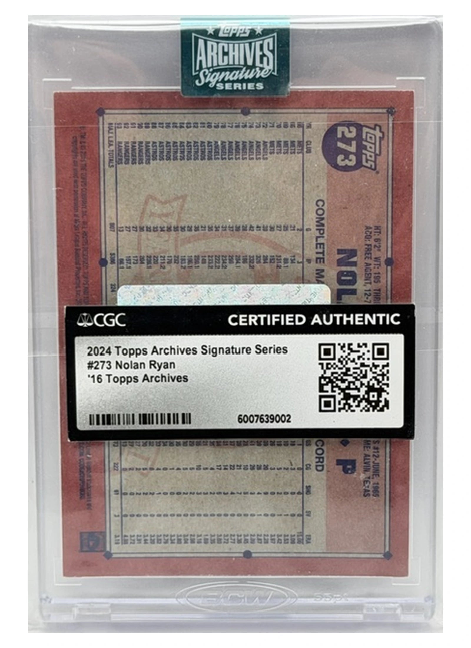 2024 Topps Archives Nolan Ryan Auto 1/1 CGC AUTH