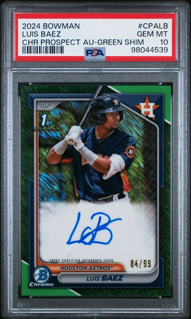 2024 Bowman Chrome Prospect Autographs Luis Baez /99 PSA 10