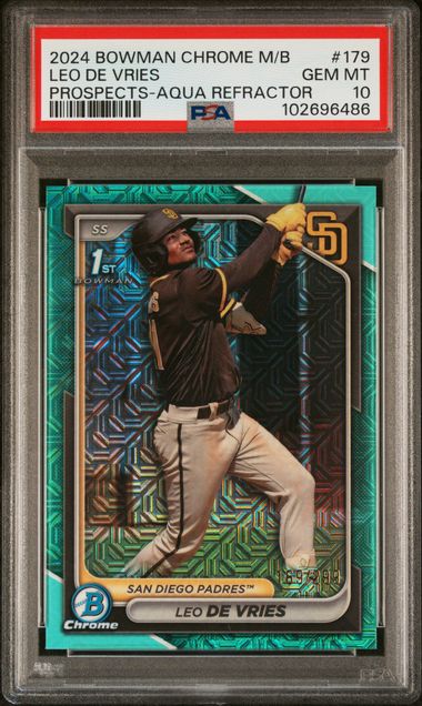 2024 Bowman Mega Box LEO DE VRIES Chrome Prospects Aqua PSA 10