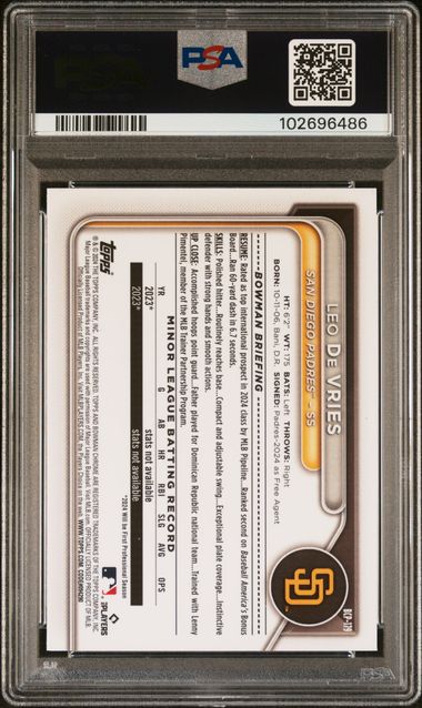2024 Bowman Mega Box LEO DE VRIES Chrome Prospects Aqua PSA 10