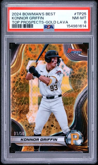 2024 BOWMAN'S BEST KONNOR GRIFFIN TOP PROSPECTS GOLD LAVA 1/50 PSA 8