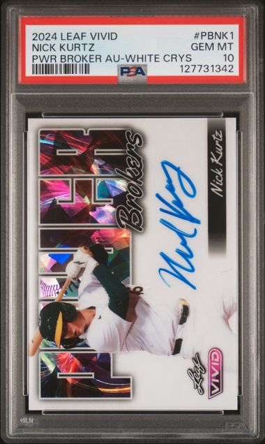 2024 Leaf Vivid Nick Kurtz Power Brokers /6 Autographs White Crystal PSA 10