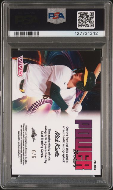 2024 Leaf Vivid Nick Kurtz Power Brokers /6 Autographs White Crystal PSA 10
