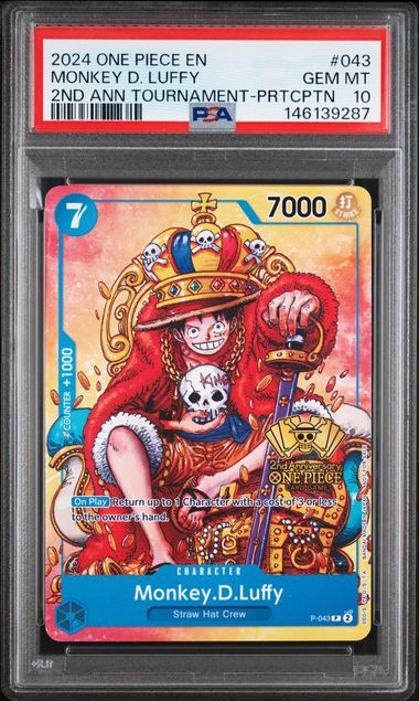 2024 ONE PIECE MONKEY D. LUFFY PROMOS #043 2ND ANN TOURNAMENT PSA 10