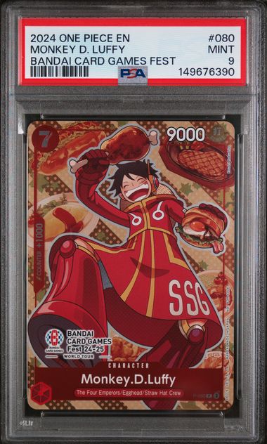 2024 ONE PIECE PROMOS #080 MONKEY D. LUFFY BANDAI CARD GAMES FEST PSA 9