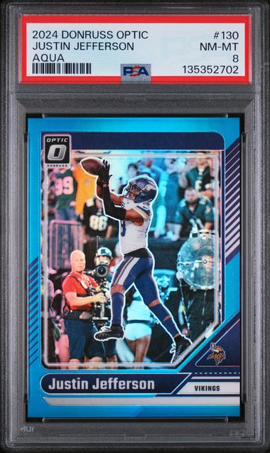 2024 Panini Donruss Optic Justin Jefferson Aqua #130 PSA 8