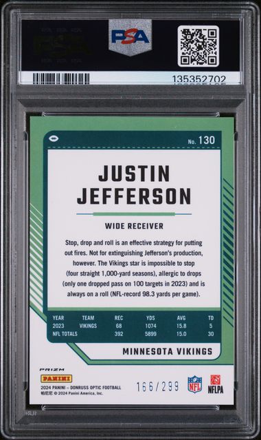 2024 Panini Donruss Optic Justin Jefferson Aqua #130 PSA 8