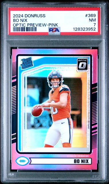 2024 Donruss Bo Nix Optic Preview Pink #369 PSA 7