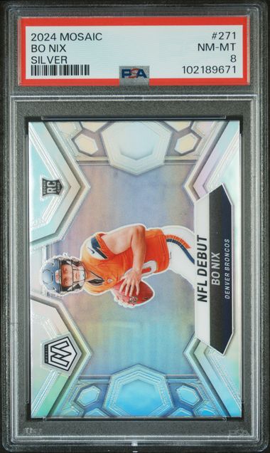 2024 Panini Mosaic Bo Nix RC #271 Silver PSA 8