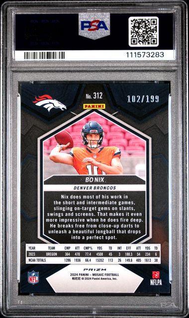 2024 Panini Mosaic Bo Nix Orange #312 PSA 10
