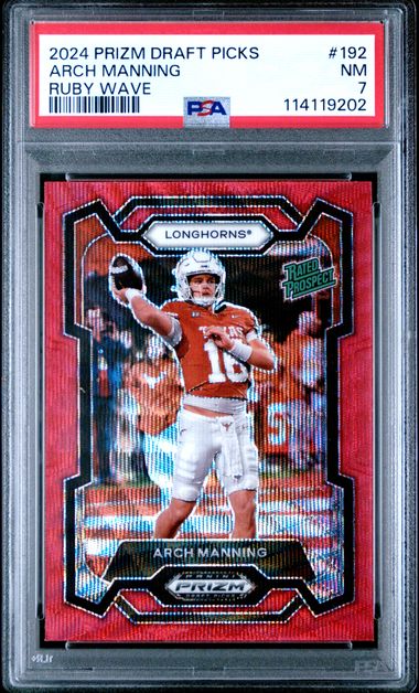 2024 Panini Prizm Draft Picks #192 Arch Manning Ruby Wave PSA 7