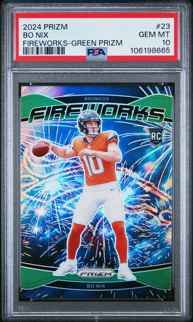 2024 Panini Prizm Bo Nix Fireworks Green PSA 10