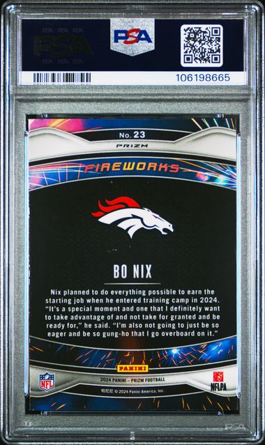 2024 Panini Prizm Bo Nix Fireworks Green PSA 10