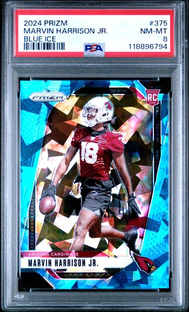 2024 PANINI PRIZM #375 MARVIN HARRISON JR. BLUE ICE PSA 8